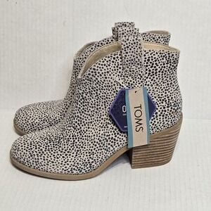 NWT TOMS Women's Dalmation Print Ankle Boots Block Heel Size 6